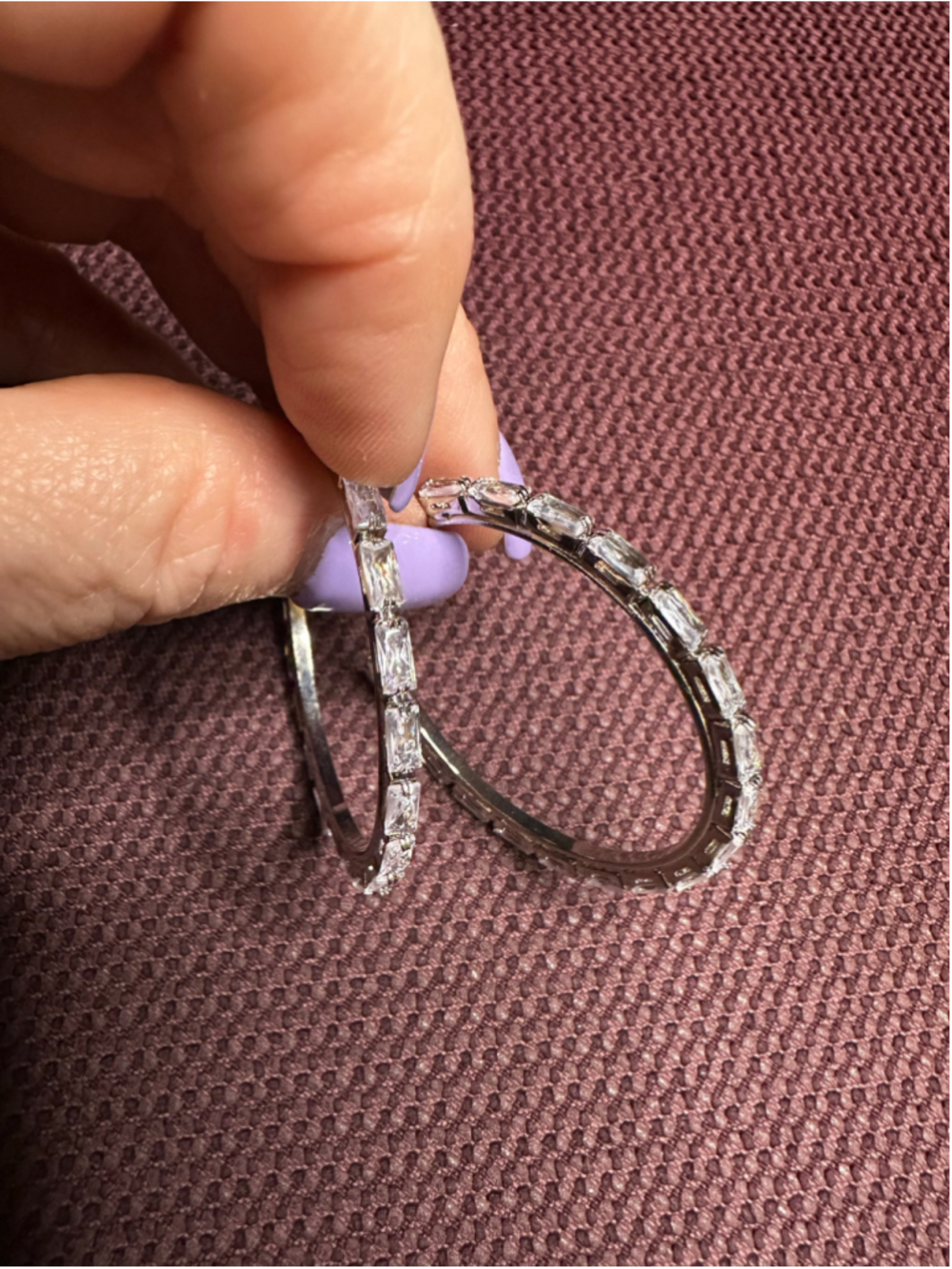 Silver Tone Baguette Crystal Hoop Earrings